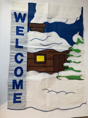 1998 WINTER “WELCOME” FLAG - 39 x 17 INCH - RETRO VINTAGE OUTDOORS